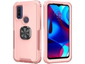 Moto G Pure 2021 Case, Mangix 2 in 1 Armor Shockproof Tough Hybrid Dual Layer Rubber Drop Protection Bumper Rugged Matte with Ring Kickstand Cover Case for Moto G Pure 2021 G Moto Power 2022 (Pink)