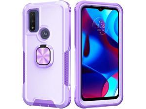 Moto G Pure 2021 Case, Mangix 2 in 1 Armor Shockproof Tough Hybrid Dual Layer Rubber Drop Protection Bumper Rugged Matte with Ring Kickstand Cover Case for Moto G Pure 2021 G Moto Power 2022 (Purple)