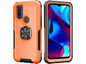Moto G Pure 2021 Case, Mangix 2 in 1 Armor Shockproof Tough Hybrid Dual Layer Rubber Drop Protection Bumper Rugged Matte with Ring Kickstand Cover Case for Moto G Pure 2021 G Moto Power 2022 (Orange)