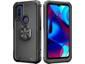 Moto G Pure 2021 Case, Mangix 2 in 1 Armor Shockproof Tough Hybrid Dual Layer Rubber Drop Protection Bumper Rugged Matte with Ring Kickstand Cover Case for Moto G Pure 2021 G Moto Power 2022 (Black)