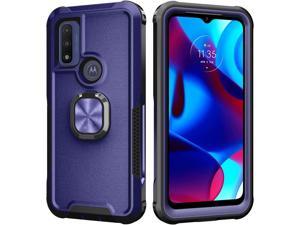 Moto G Pure 2021 Case, Mangix 2 in 1 Armor Shockproof Tough Hybrid Dual Layer Rubber Drop Protection Bumper Rugged Matte with Ring Kickstand Cover Case for Moto G Pure 2021 G Moto Power 2022 (Blue)