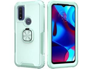 Moto G Pure 2021 Case, Mangix 2 in 1 Armor Shockproof Tough Hybrid Dual Layer Rubber Drop Protection Bumper Rugged Matte with Ring Kickstand Cover Case for Moto G Pure 2021 G Moto Power 2022 (Mint)