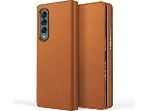 Samsung Galaxy Z Fold 3 Case,Wallet Case,Magnetic Detachable Large Storage [Genuine Leather] Vintage Case Cover with Three Card Holder for Galaxy Z Fold 3 (Brown)