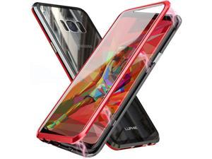 Galaxy S8 Case,Magnetic Adsorption Case Front and Back Tempered Glass Full Screen Coverage One-Piece Design Flip Cover [Support Wireless Charging] for Samsung Galaxy S8 Case (Red)