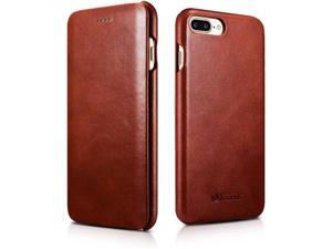 iPhone 8 Plus Leather Case,Mangix Premium Apple iPhone 8 Plus Genuine Leather Wallet Case Curve Edge Flip Style, Vintage Folio Cover [Support Double Camera] for Apple iPhone 8 Plus/7 Plus(Brown)