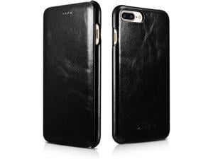 iPhone 8 Plus Leather Case,Mangix Premium Apple iPhone 8 Plus Genuine Leather Wallet Case Curve Edge Flip Style, Vintage Folio Cover [Support Double Camera] for Apple iPhone 8 Plus/7 Plus (Black)