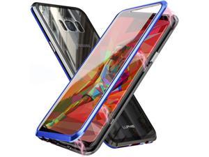 Galaxy S8 Case,Magnetic Adsorption Case Front and Back Tempered Glass Full Screen Coverage One-Piece Design Flip Cover [Support Wireless Charging] for Samsung Galaxy S8 Case (Blue)