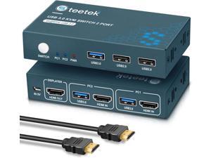 KVM switch HDMI USB 3.0 2 ports with hotkey 4K 60Hz Part 2 computers with one keyboard Mous HDR D-olby Vision HDCP2.2 Remote Control Wireless keyboard and mouse connectors USB3.0 cable included