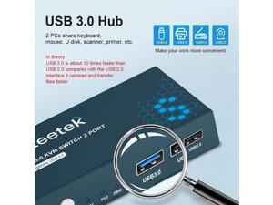 Steetek HDMI KVM Switch Dual Monitor 2 Puertos,4K@60Hz,USB1.1,KVM Switch 2 Monitores 2 Computers, HDCP2.2, HDMI2.0, Interruptor De Botón,Ultra HD, Con Cables
