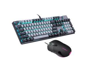 Colorful CGK100 RGB Mechanical Gaming Keyboard and Mouse, USB Backlit LED 104 Keys Wired Mechanical Keyboard, 9 Buttons 6000 DPI Wired Gaming Mouse, for Desktop, Laptop, PC Gamer (Grey)