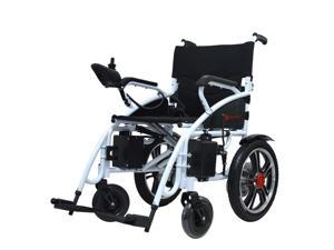 Foldable Electric Powered Lightweight Wheelchair, Comfortable Disabled Wagon, Elderly Mobility - White Frame Black Seat