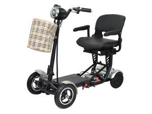 Portable Medical Mobility Scooter, Li-on Battery Large Seat, 300 lb Capacity 66 lb Weight, Up to 25 Miles - Silver Color