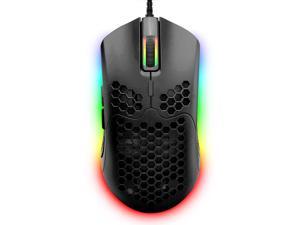 Wired Lightweight Gaming Mouse,6 RGB Backlit Mouse with 7 Buttons Programmable Driver,6400DPI Computer Mouse,Ultralight Honeycomb Shell Ultraweave Cable Compatible with PC Gamers,Xbox,PS4 (Black)