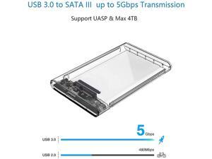 2.5" SATA to USB3.0 Tool-Free Clear External Hard Drive Enclosure Optimized for 2.5 Inch SSD & HDD 9.5mm 7mm External Hard Drive Case Support Max 4TB with UASP Compatiable