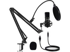 USB Studio Podcast Gaming Microphone Kit, 192KHz/24BIT Plug & Play Professional Cardioid Condenser Streaming Mic with Boom Arm, Metal Shock Mount, Pop Filter for Vocal Music Recording PC YouTube