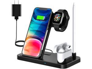Wireless Charger, 4 in 1 Fast Wireless Charging Station 18W Charging Stand Compatible with Apple Watch AirPods 1/2/Pro iPhone12/12 Pro/SE/11/11pro/X/XS/XR/Xs Max/8/8 Plus/Samsung S20/S10