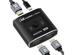 HDMI 2.1 Switch, 8K HDMI Switch 4K@120Hz Supports High Speed 48Gbps 8K@60Hz , Directional Switcher Only 2 in 1 Out, Compatible with Xbox PS5/4 Projectors Monitor Blu-Ray Player(Not Bi-Directional)