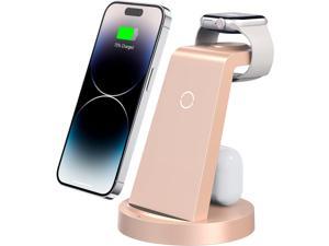 3 in 1 Charging Station for iPhone Wireless Charger for iPhone 15 14 13 12 11 X Pro Max  Apple Watch  Charging Stand Dock for AirPods Rose