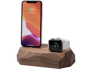 Oakywood Solid Wood Combo Dock Compatible with iPhone and Apple Watch for 2 Apple Devices Cord Lincluded Wooden Docking Station Stand Handcrafted Natural Wood Hand Polished Walnut