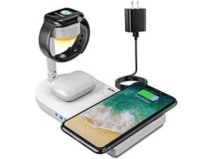 Portable 4 in 1 Charging Station for Apple Products Wireless Fast Charger Stand with Bedside Lamp Compatible for iPhone 1514131211 Series AirPods Pro 32 iWatch 987SE65432 White