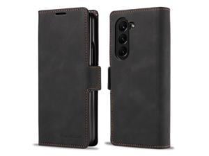 Samsung Galaxy Galaxy Z Fold 5 Case Premium PU Leather Cover TPU Bumper with Card Holder Kickstand Hidden Magnetic Shockproof Flip Wallet Case for Galaxy Z Fold 5 5G 2023 Released