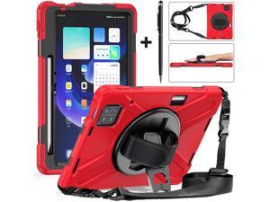 Protective Case for Xiaomi Mi Pad 6  6 Pro 112 Inch 2023 with Stylus Holder  Kickstand Portable Heavy Duty Hybrid ShockProof Cover with 360 Rotatable Handle Shoulder Strap Stylus Pen Red