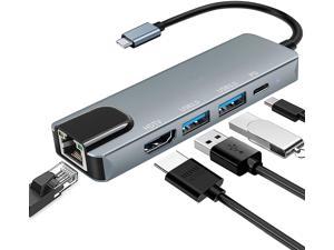 USB C Hub, 5 in 1 USB C to 4K@30HZ HDMI Adapter with 100M Ethernet, Power Delivery Pd Type C Charging Port, USB 3.0&USB2.0 Ports Adapter Compatible for MacBook Pro, Chromebook, XPS, and USB C Devices