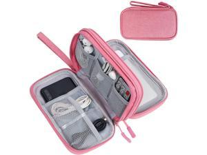 Electronic Organizer, Travel Cable Organizer Bag Pouch Electronic Accessories Carry Case Portable Waterproof Double Layers All-in-One Storage Bag for Cable, Cord, Charger, Phone, Earphone Pink