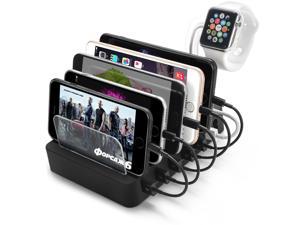 6 Ports USB Charger Hub Multiple USB Charging Station Dock for Multiple Devices For iPhone iPad Cell Phone Tablet With Watch Bracket Stand Holder