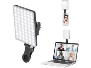 60 LED High Power Rechargeable Clip Fill Video Light with Front & Back Clip, Adjusted 3 Light Modes for Phone, iPhone, Android, iPad, Laptop, for Makeup, Selfie, Vlog, Video Conference