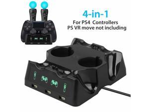 PS4 Controller Charger Station 4 in 1 PS Motion Move Charging Station Fast Charging Dock Station Wireless Multi Controller For PS4 VR Playstation 4 PS4 Slim PS4 Pro with LED Indicator