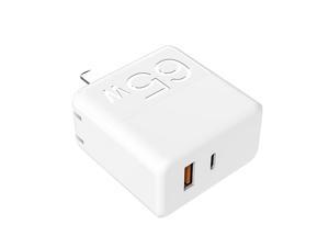 USB C Charger, GAN 65W Portable Foldable Fast Charging Head Dual Port Computer Charger for IPhone 14/13/Pro, IPad, Samsung, MacBook Pro/Air White