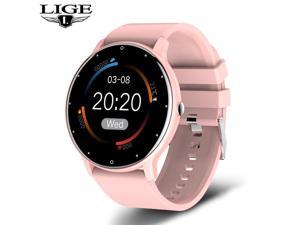 LIGE New Smart Watch Men Full Touch Screen Sport Fitness Watch IP67 Waterproof Bluetooth For Android ios smartwatch Men+box Pink