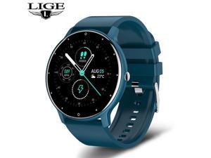 LIGE New Smart Watch Men Full Touch Screen Sport Fitness Watch IP67 Waterproof Bluetooth For Android ios smartwatch Men+box Blue