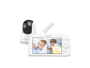PARIS RHÔNE Baby Monitor, 5.5" 1080P Split Screen Baby Video Monitor with Camera and Audio, 2-Way Talk, 1000ft Range, 5000mAh Battery, HD Night Vision, Pan Tilt Zoom, VOX Mode, Temperature Sensor
