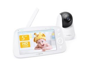 PARIS RHÔNE Video Baby Monitor with Camera and Audio, 5" 720P HD Display, No WiFi, 2 Way Talk, VOX Mode, Night Vision, 110° Wide Angle Lens, 4X Pan-Tilt Zoom, Temperature and Feeding Reminder, Lullaby