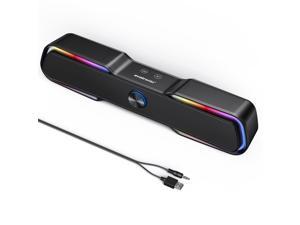 Evatronic Computer Speaker, USB-Powered RGB Speakers, Bluetooth 5.0, Stereo Soundbar with Volume Knob, Touch Control, 3.5mm AUX-in Connection for Laptops, PCs, Phones, Tablets