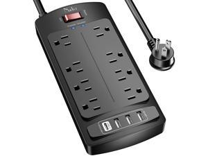 Surge Protector Power Strip , Extension Cord with 8 Outlets and 4 USB Ports, 6 Feet Power Cord (1625W/13A) , 2700 Joules, ETL Listed, Black