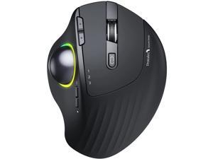 RGB Wireless Trackball Mouse, EM01 2.4G Bluetooth Ergonomic Rechargeable Rollerball Mice with 3 Adjustable DPI, 3 Device Connection&Thumb Control, Compatible for PC, iPad, Mac, Windows-Black