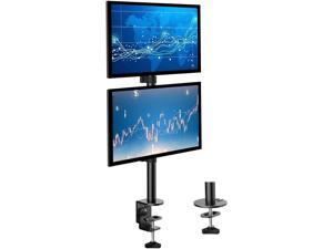 Dual Monitor Stand - Vertical Stack Screen Supports Two 13 to 32 Inch Computer Monitors with C Clamp Grommet Base