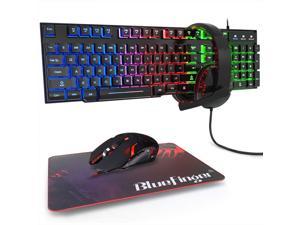 RGB Gaming Keyboard and Backlit Mouse and Headset Combo,USB Wired Backlit Keyboard,LED Gaming Keyboard Mouse Set,Headset with Microphone for Laptop PC Computer Game and Work