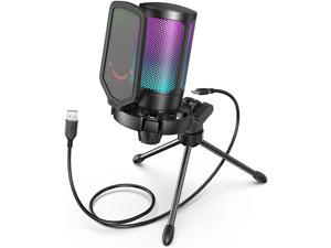 Gaming USB Microphone for PC PS5, Condenser Mic with Quick Mute, RGB Indicator, Tripod Stand, Pop Filter, Shock Mount, Gain Control for Streaming Discord Twitch Podcasts Videos- AmpliGame