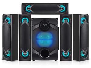 NHT5.1RGB 5.1 Channel Home Theatre System – Bluetooth, USB, SD, RCA Outputs Inputs, 8 Inch Active Subwoofer, 6” Passive Radiator, LCD Digital Display, Wireless Remote (Black, Home Theater)