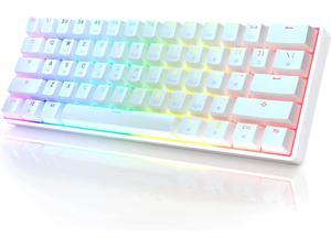 GK61 Mechanical Gaming Keyboard 60 Percent | 61 RGB Rainbow LED Backlit Programmable Keys | USB Wired | for Mac and Windows PC | Hotswap Gateron Optical Red Switches | White