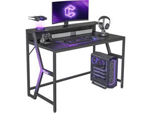 Carrier Gaming Desk 47 inch Gamer Workstation, Home Computer Carbon Fiber Surface Gaming Desk PC Table with Monitor Stand