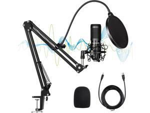 USB Podcast Microphone Kit for Streaming Recording with Boom Arm PC Microphone Gaming Professional Condenser Studio Mic for Computer,Mac,Windows,PS4,Vocals,YouTube Tow Pickup Patterns with USB A or C