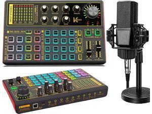 Podcast Equipment Bundle, Portable XLR to 3.5mm Studio Condenser Microphone and V11 USB Sound Card with Audio Mixer Interface Sound Board Voice Changer for PC Gaming Recording Live Streaming Podcast