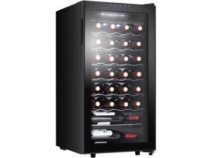 28 Bottle Wine Cooler Refrigerator – Freestanding Wine Fridge w/ 40-66°F Temperature Stability Function – Compressor Wine Refrigerator for Red, White, Rose and Sparkling Wine – Glass Door Fridge with