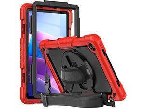 Herize Case for Lenovo Tab M10 Plus 106 Inch 2022  Lenovo Tab M10 Plus 3rd Gen Case with Screen Protector Pen Holder  ThreeLayer Silicone Protective Cover WShoulder Strap Hand Strap Stand  Red