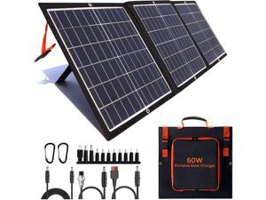 Portable Solar Panel 60W Foldable Solar Panel Charger Kit for Jackery Power Station, Goal Zero Yeti Power Station, Suaoki Portable Generator USB Devices with USB and DC Port